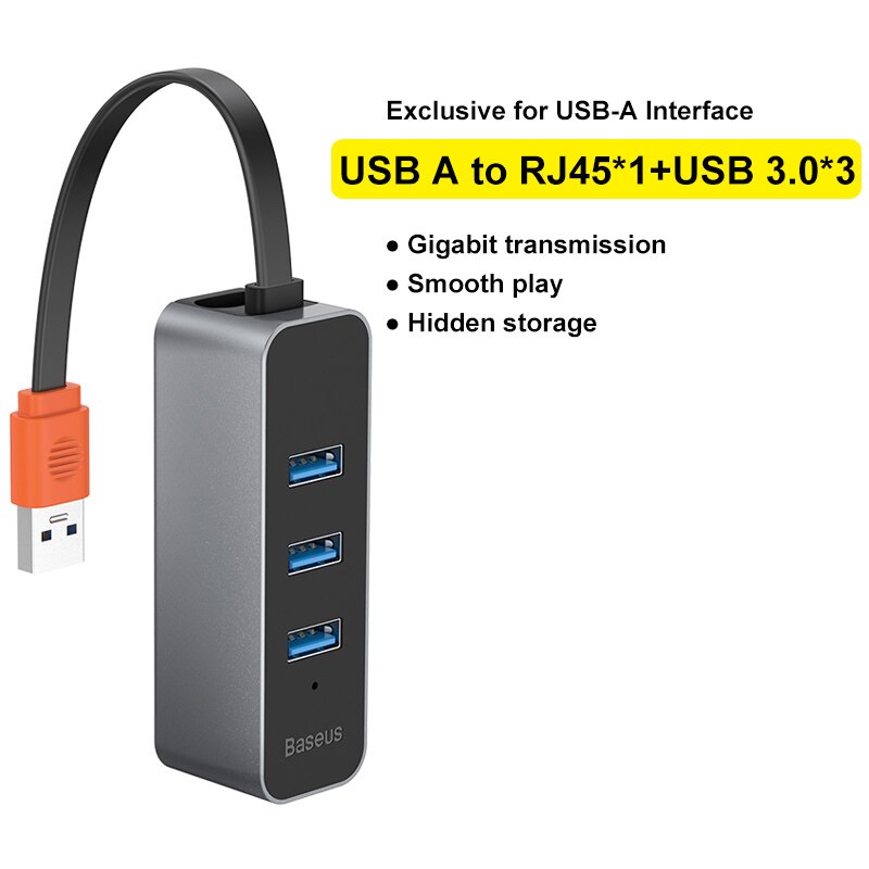 Baseus USB 3.0 HUB USB A A RJ45 Lan Adapter Multi USB3 USB 3.0 3 0 HUB Converter Dock USB splitter Hab Per Dell Taccuino Del Computer Portatile: USB to 3USB 1rj45