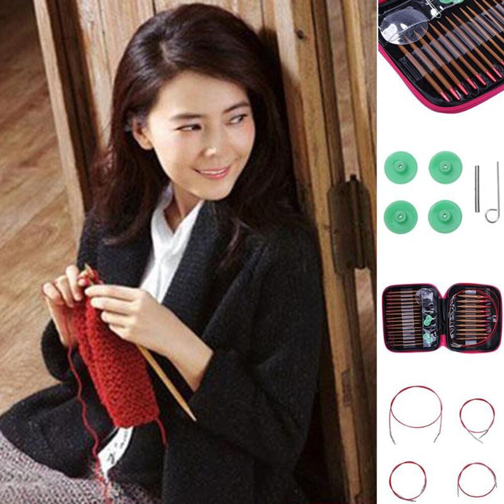 uncinetto Sciarpa FAI DA TE Circolare di Lavoro A Maglia di Lavoro Manuale Intercambiabili di Tessitura con Il Caso Maglione fa per Cucire kit Anello Di Bambù Carbonizzato