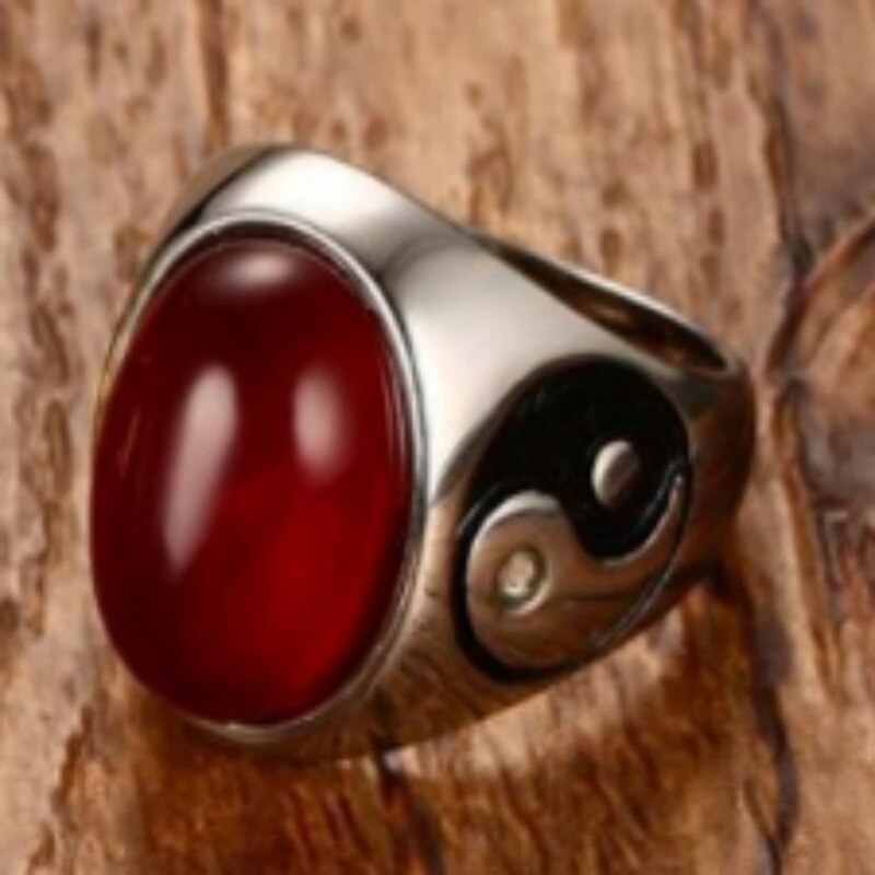 Retro Oval Cat&#39;s Eye Stone Inlaid Ring Men&#39;s Ring Bohemian Crystal Inlaid Yin and Yang Figure Ring Accessories Party Jewelry: 11 / Red