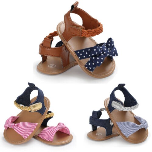 Peuter Meisje Baby Baby Boog-Knoop Sandalen Zomer Canvas Mocassin Schoenen Prewalker Gevlochten Schoenveter Denim Schoenen