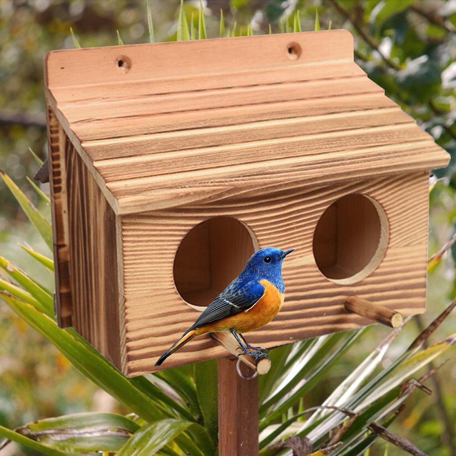 Solid Wood Bird House Double-room Wooden Nesting Cage Hut Outdoor Solid Wood Birdcage Bird Shelter