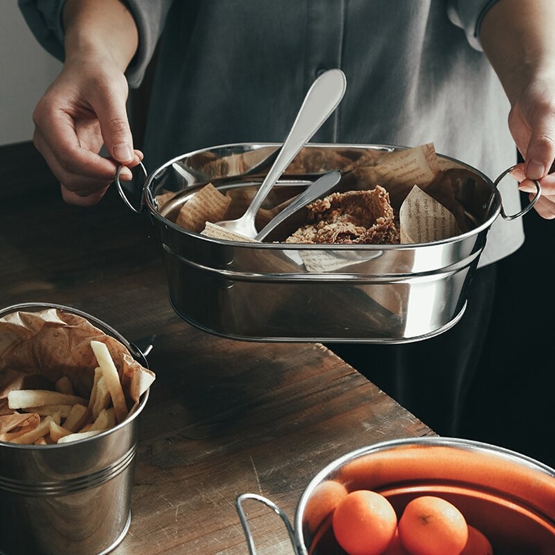 Oval Fried Chicken Dish Fast Food Bucket For Kitchen Restaurant Party Supplies K0AB