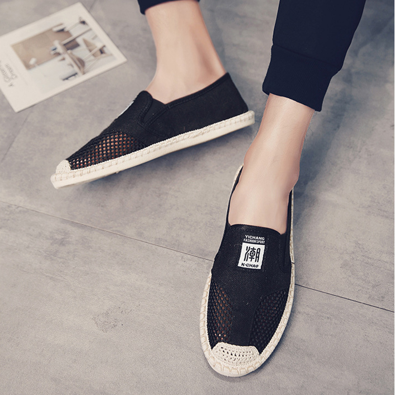 Chaussures d'été en maille respirante pour hommes, souliers de pêcheur décontractés, absorbant la sueur, chaussures de conduite en toile de lin à enfiler,