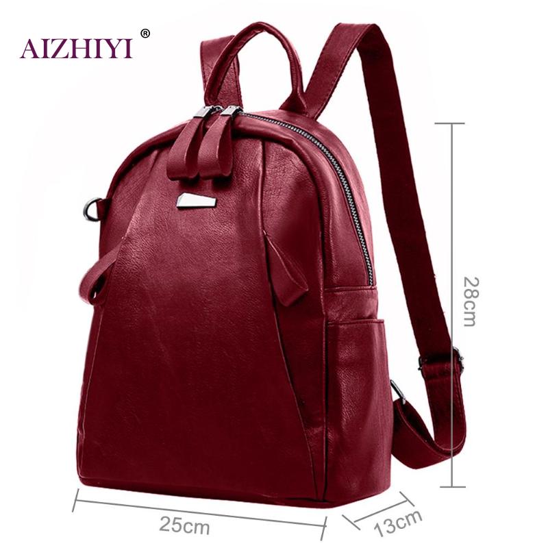 Women Solid PU Leather Backpacks Mochila Escolar Teenagers Zipper School Bags Girls Teenage Travel Casual Shoulder Bag Rucksack