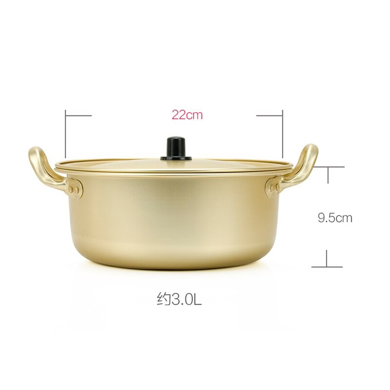 Golden Noodle Pot Korean Ramen Noodles Pot Aluminum Soup Pot With Lid Noodles Milk Egg Soup Kitchen Tools Cooking Pot Fast: 22cm