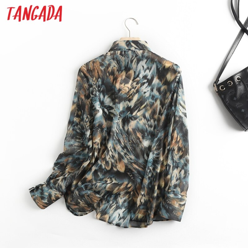 Tangada naisten retro rusettiprintti sifonkipaita pitkähihainen tyylikäs naisten rento löysä paita blusas femininas 6 d 34