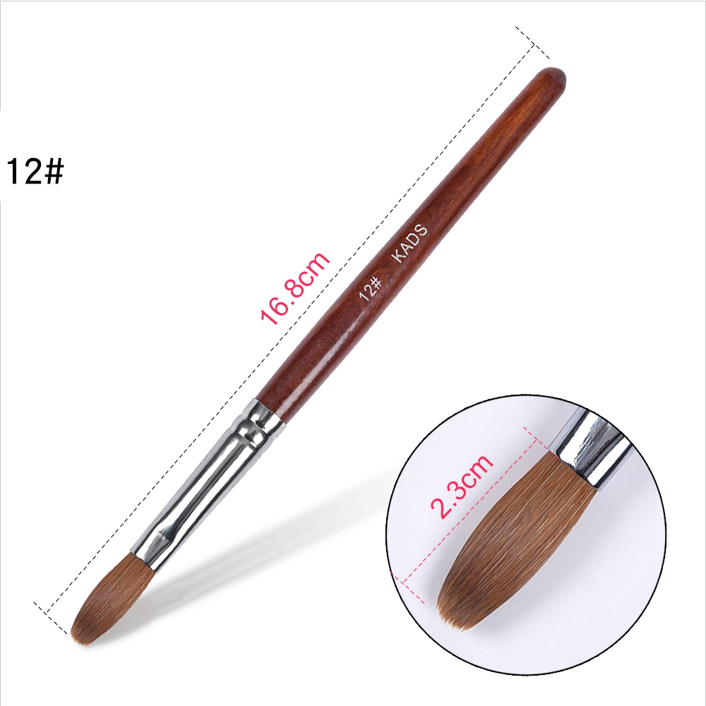 1 st kolinsky sable akryl borste uv gel carving pen pensel flytande pulver diy nagelteckning platt rund röd trä nagelkonst pensel: Borste krusad 12