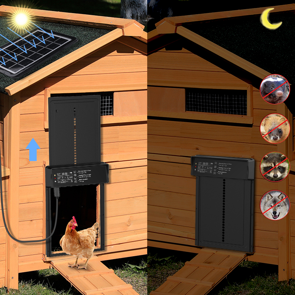 Automatic chicken coop door, solar aluminum chicken coop door with timer and light sensor, all aluminum chicken coop door opener