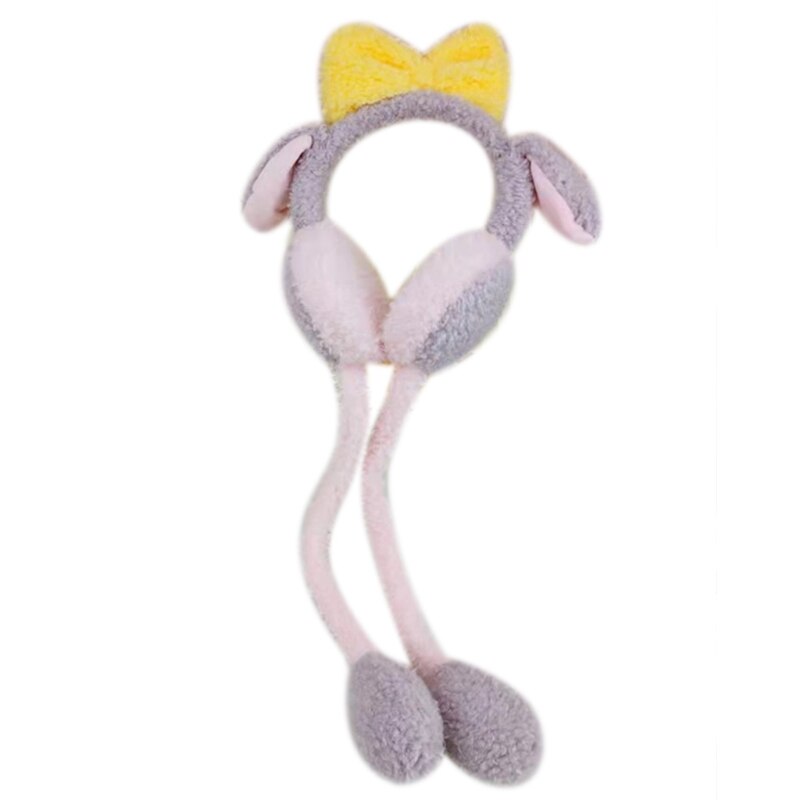 Fleece Ear Muffs Moving Rabbit Ears Earmuff Bunny Ear Muffs Jumping Rabbit Ear Hat Bow Knot Headband With Moving Ears: Pink purple