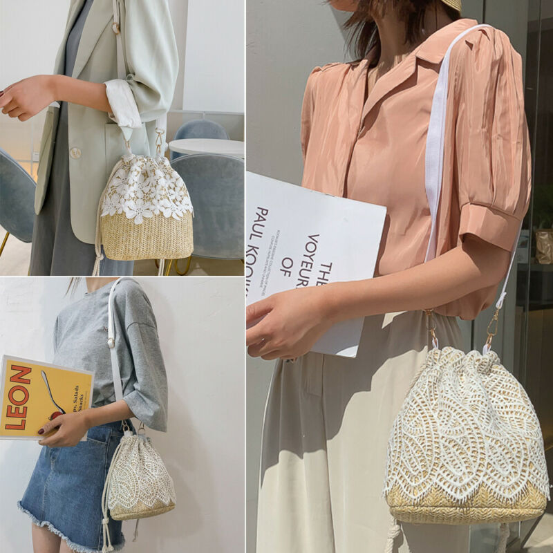 Kvinner snorvesker bohemia stråveske vevd rotting håndveske crossbody sommer strand skulderveske