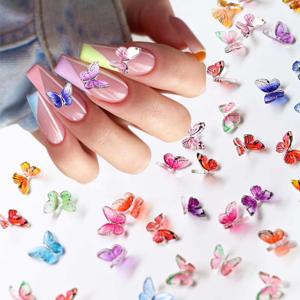 20 piezas joyería de Hada y mariposa para uñas 3D, abalorio de celebridad Web, taladro de resina, decoración de uñas acrílicas, diamantes de imitación, suministro de manicura DIY: Amarillo claro