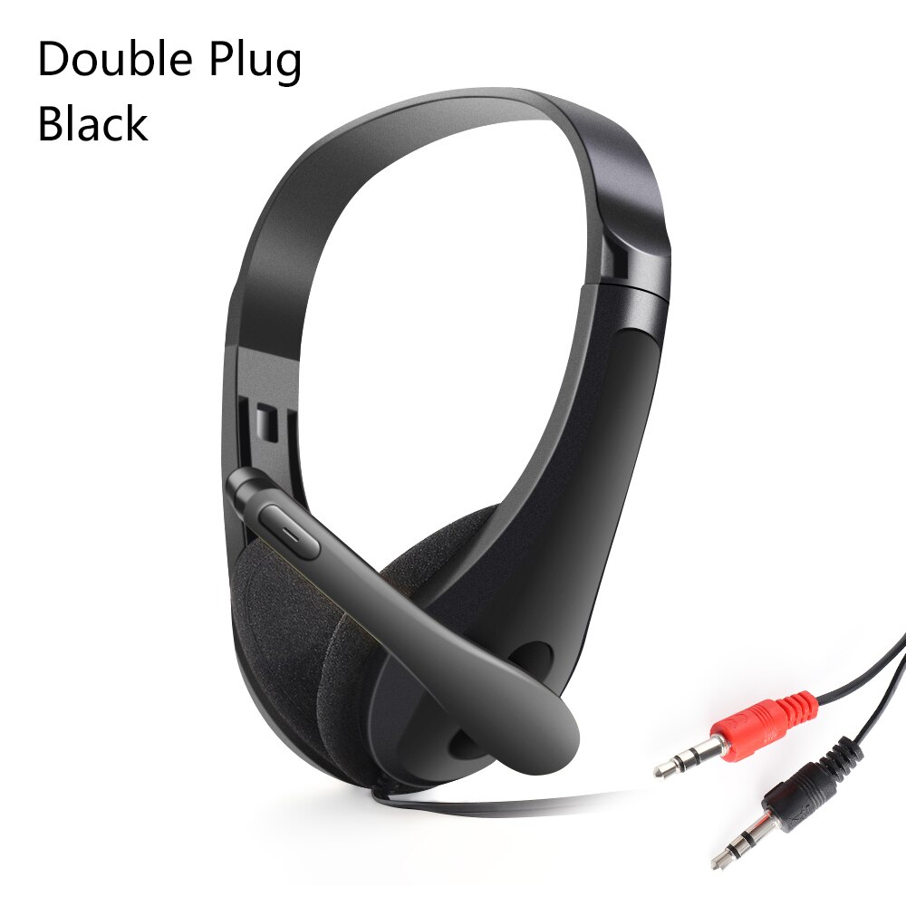 1PC 3.5mm Microphone Headset Noise Cancelling Stereo Headset Head Headphone Earphones For PC Computer Phone: black Double Plug