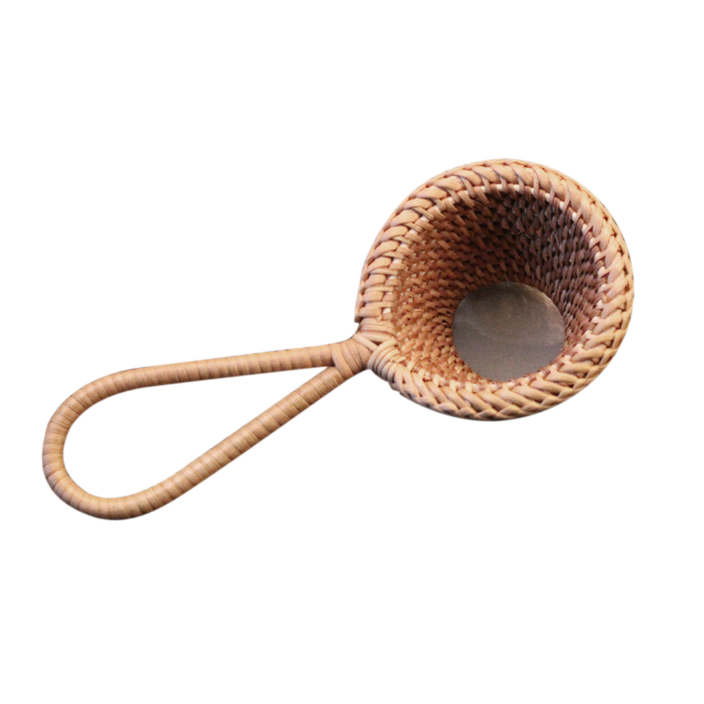 Loose Tea Leaf Strainer Filter Long Handle Rattan Tea Infuser Basket Mesh