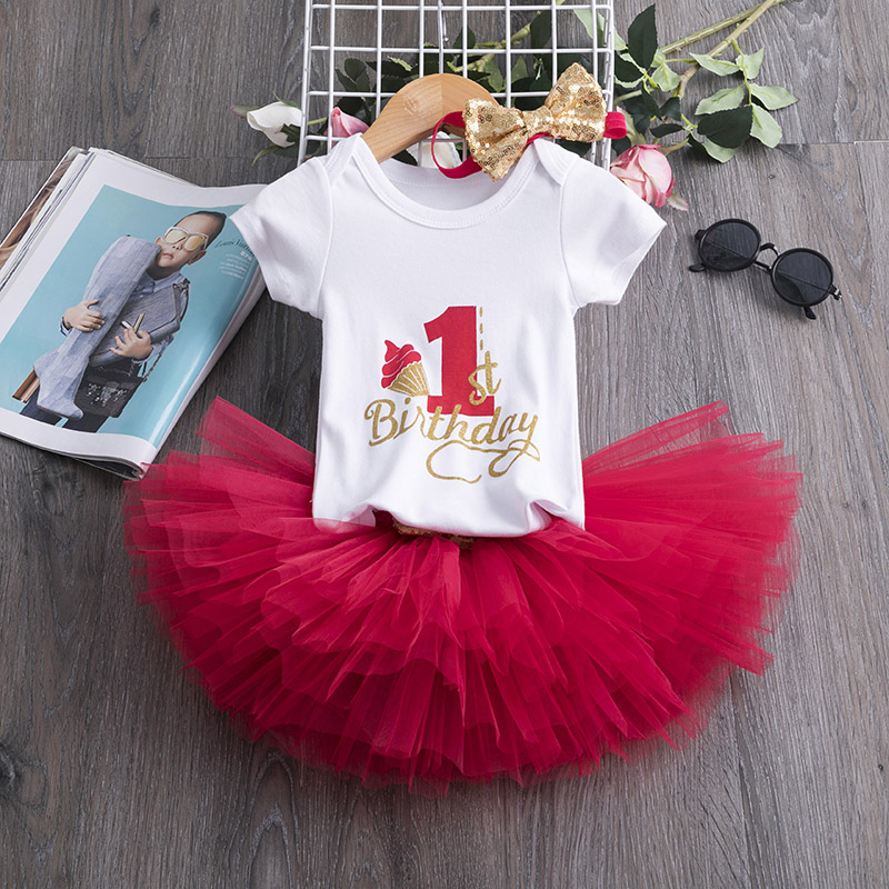 Baby fødselsdagskjole 1 år 3 stk outfits spædbarn småbørn pige tøj nyfødt baby tyl tutu vestido et år print tøj: Punkt 4
