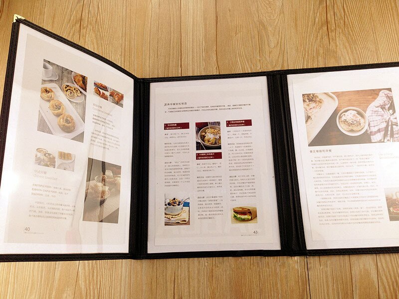 4pcs lots 3 sheets A4 black PU leather + PVC plastic menu book cover, 3-folded folder for meeting restaurant hotel