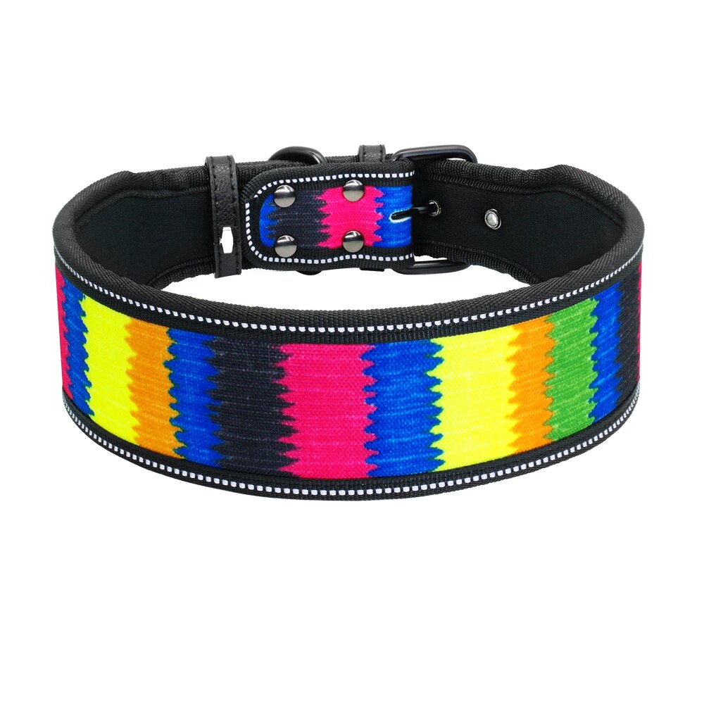 Reflective Nylon Dog Collar Adjustable Pet Collars For Medium Large Dogs Pitbull German Shepherd S M L: Rainbow / S