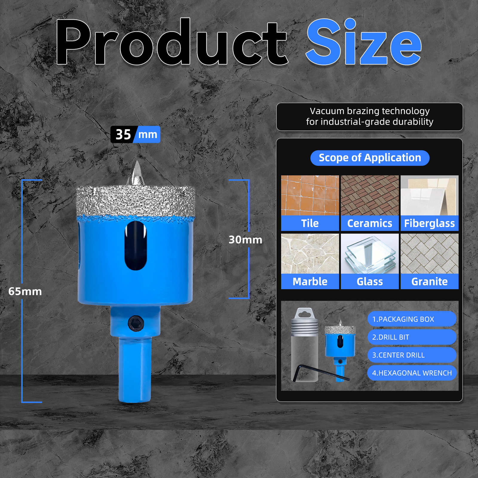 Juego de brocas de diamante de 18-68MM, sierra perforadora para azulejos de cerámica con taladro de posición para vidrio, mármol, granito, piedra, porcelana, 1 Uds.: Grey