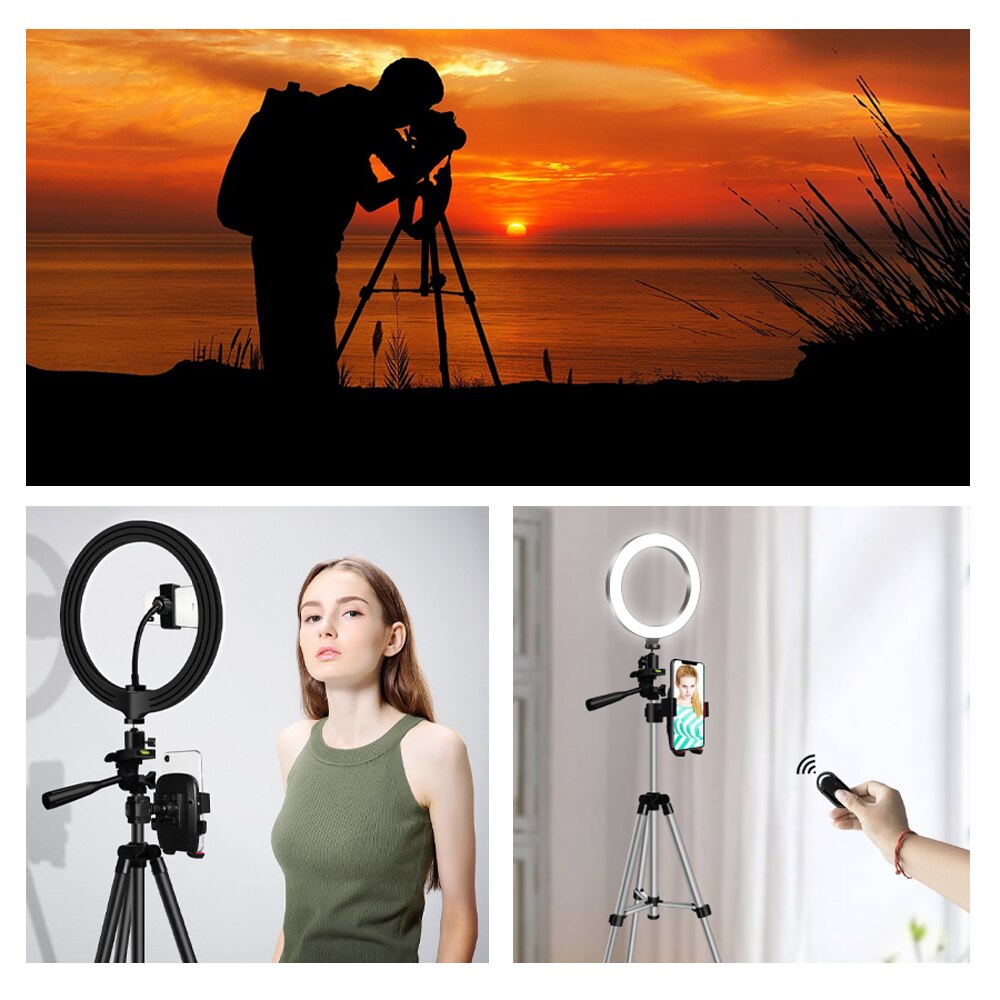 Selfie Ring Lamp LED Ring Light Selfie For Ring Phone Photography Lighting Camera Tripod Kit Photo Equipment Black And Silver