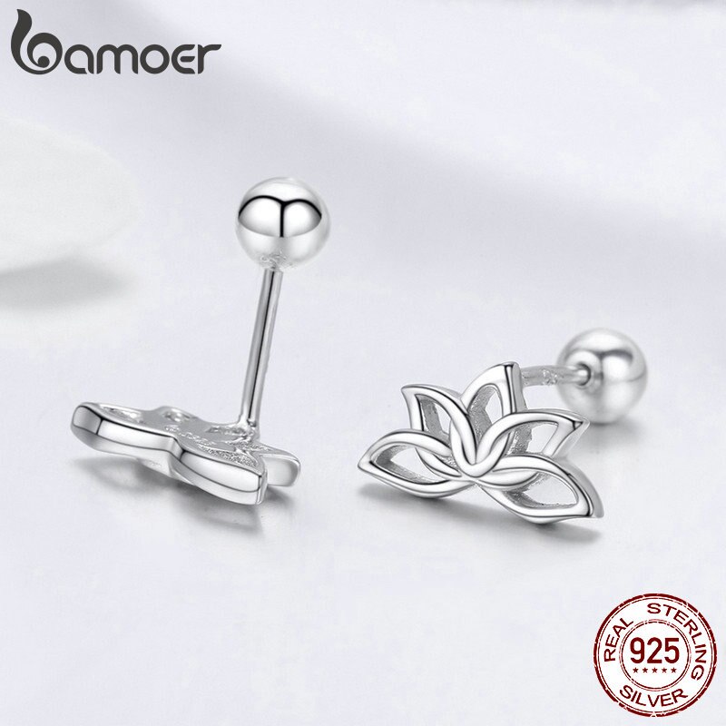 Bamoer 925 Sterling Zilveren Lotus Bloem Stud Oorbellen Voor Vrouwen Elegante Lotus Oorbellen Zilveren Sieraden BSE024