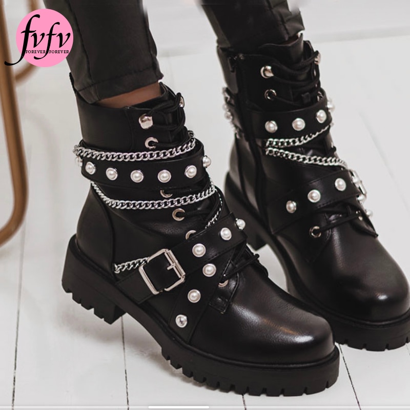 [fvfv] Winter Fall Punk Boots Women Shoes High Top Zipper Thick Heels Black Thin Streetwear Motorcycle Biker Boots