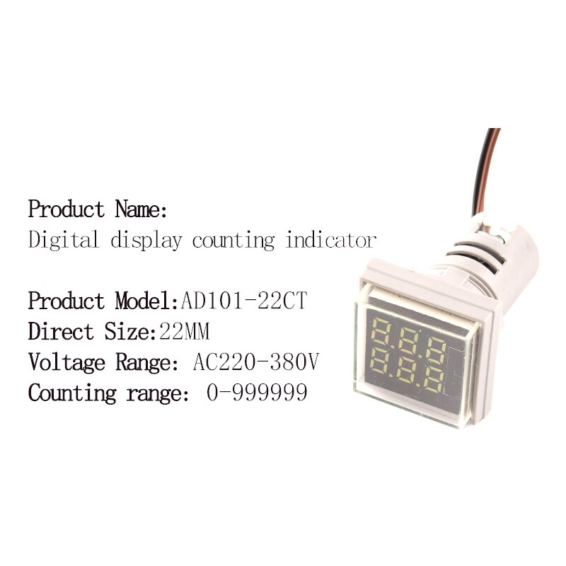 Mini compteur numérique Led rond carré 22MM 6 chiffres 0-999999 AC 220V-380V, compteur de Signal électronique: CT Square White
