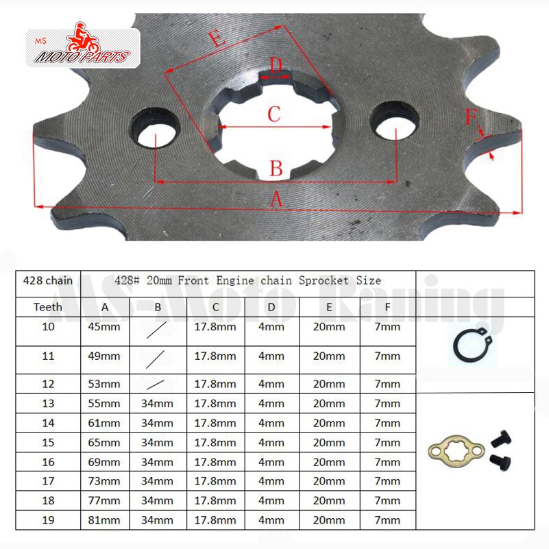 428 10-19 Tooth 20mm ID Front Engine Sprocket for Stomp YCF Upower Dirt Pit Bike ATV Quad Go Kart Moped Buggy Scooter Motorcycle