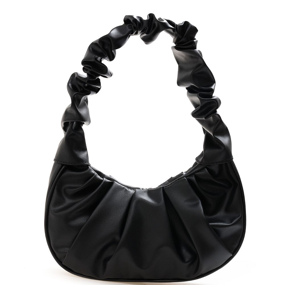 Vintage Vrouwen Geplooide Grote Handtas Schouder Onderarm Pure Kleur Pu Lederen Tas Zacht Leer Vrouwelijke Handtas: Black