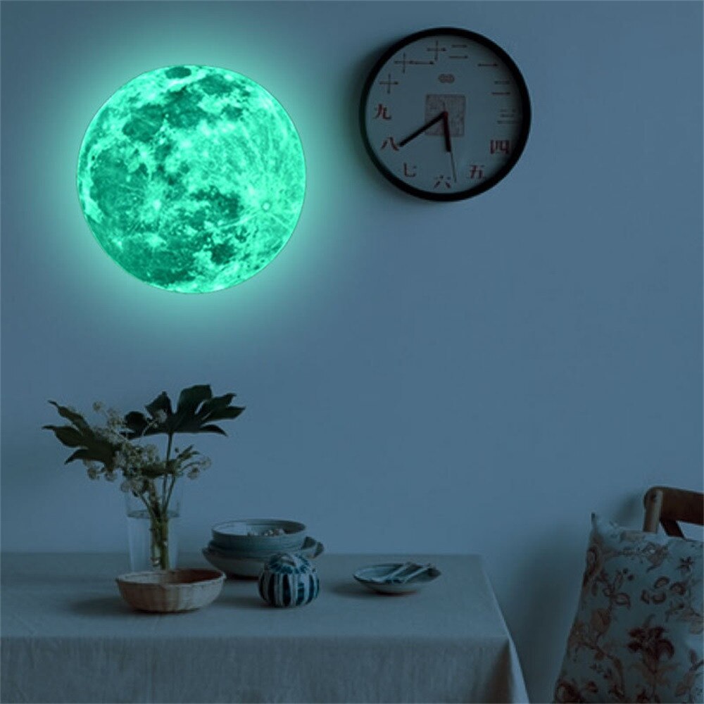 12/20cm lysende måne jord tegneserie gør-det-selv 3d wallstickers til børns soveværelse glød i mørket wallsticker boligindretning stue