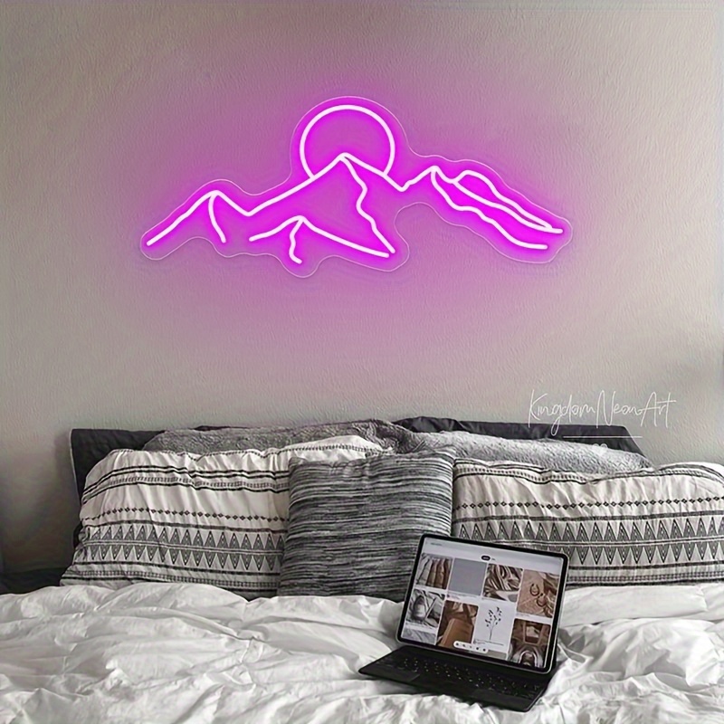 Mountain Neon Sign Light-kleurrijke zonsondergang LED-decoratie met schakelaarbediening-voor slaapkamer, woonkamer, hotelwanddecoratie: Rose Golden