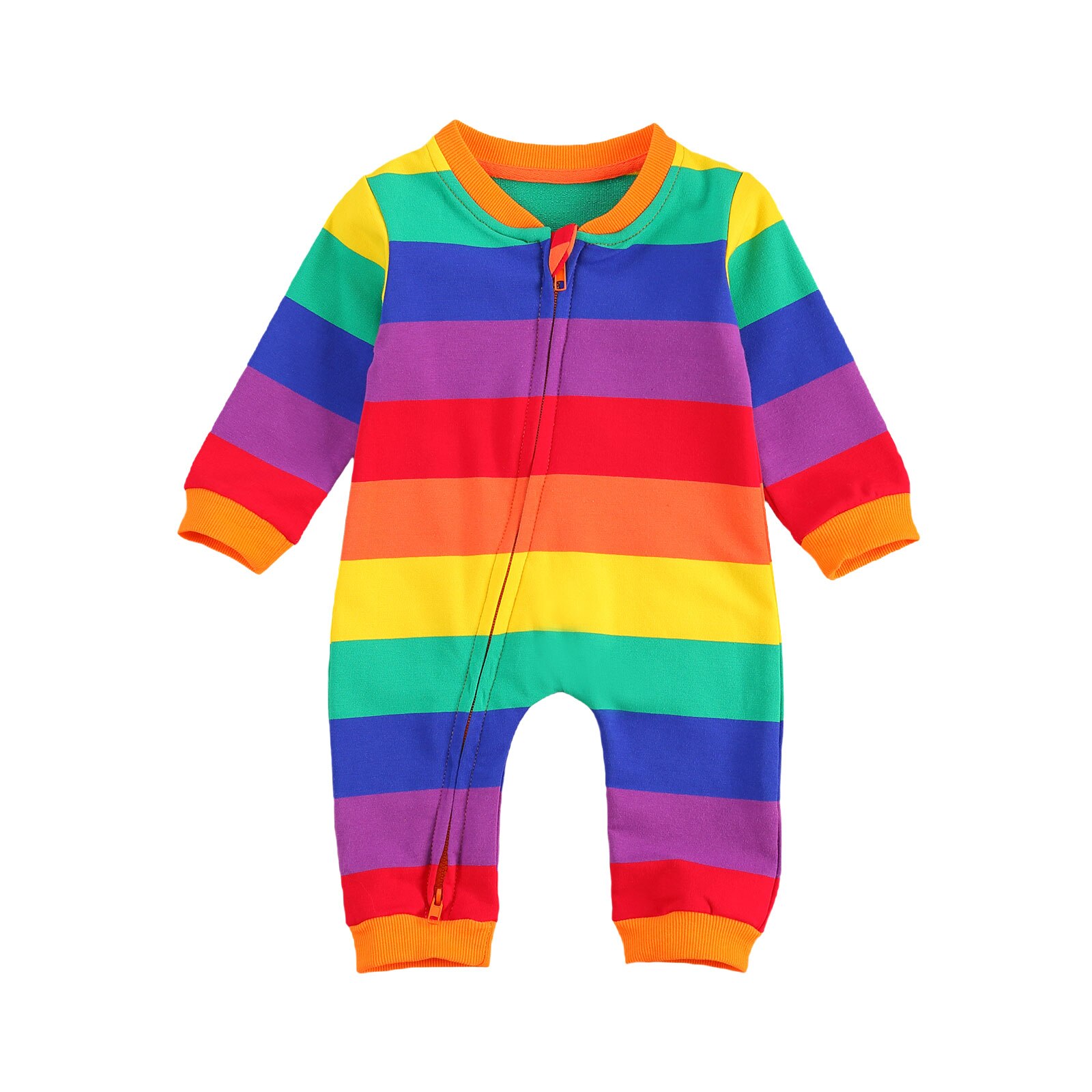 Peuter Pasgeboren Rainbow Stripped Romper Baby Baby Jongens Meisjes Lange Mouwen Ronde Hals Rits Sluiting Jumpsuit Kid Casual Stijl: 66