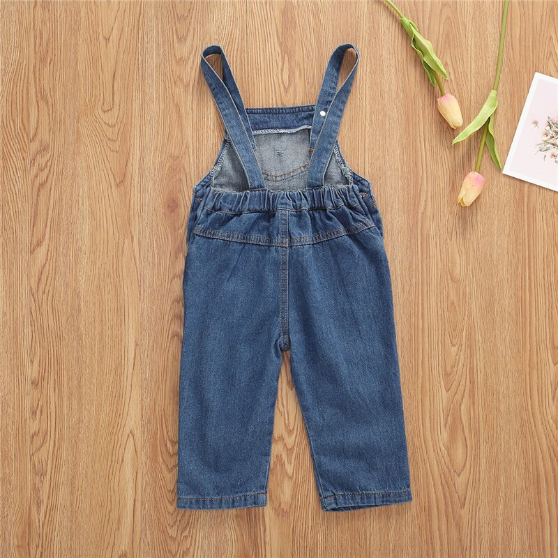 Estate Del Bambino Dei Capretti Del Bambino Delle Ragazze Tute E Salopette Pagliaccetto Fiori di Stampa Blu Denim Pantaloni Dritti Lunghi Tute E Tute Da Palestra Della Ragazza Del Bambino