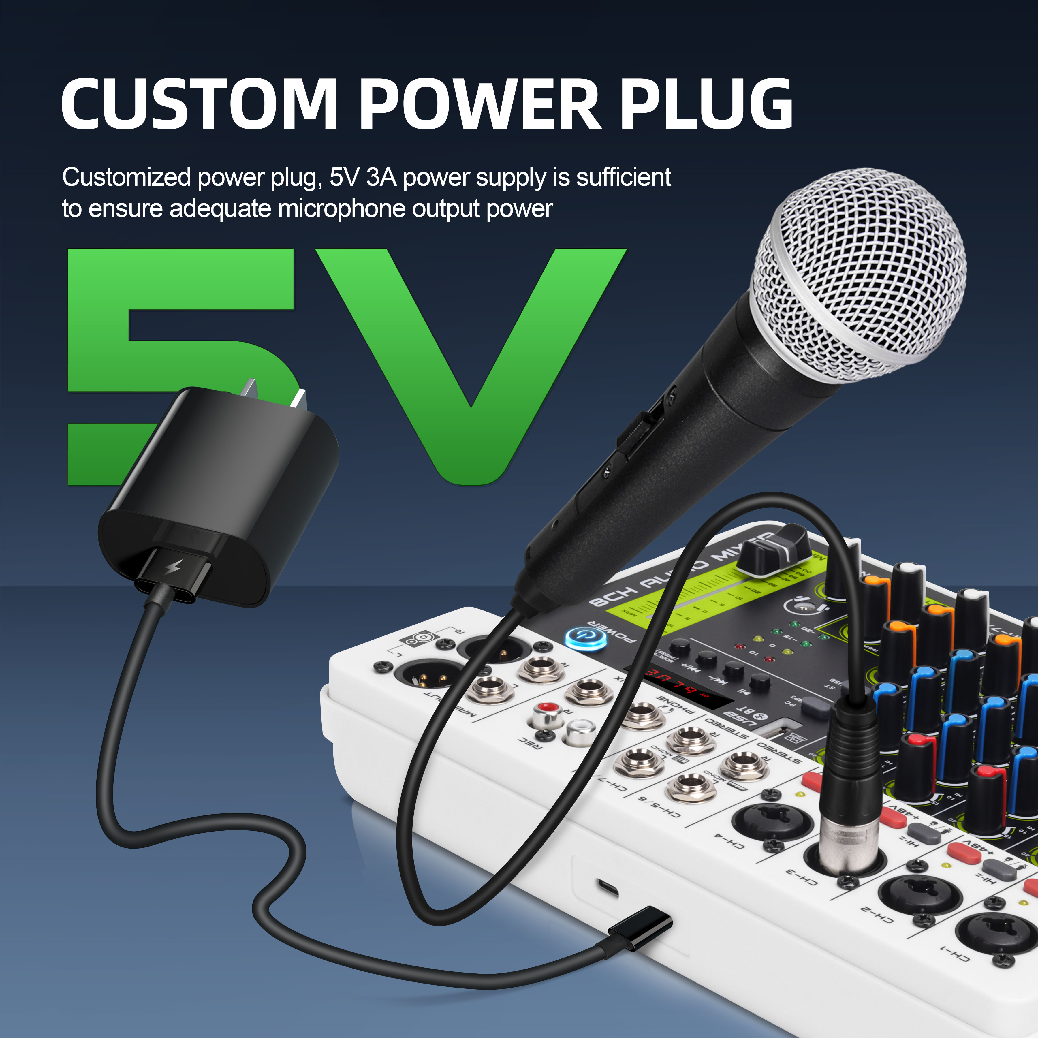 Debra V8 8 Kanäle Audio Mixer mit Bluetooth USB 48V Phantom Power Verzögerung Wiederholung Effekt für Sound Mischpult PC Aufnahme