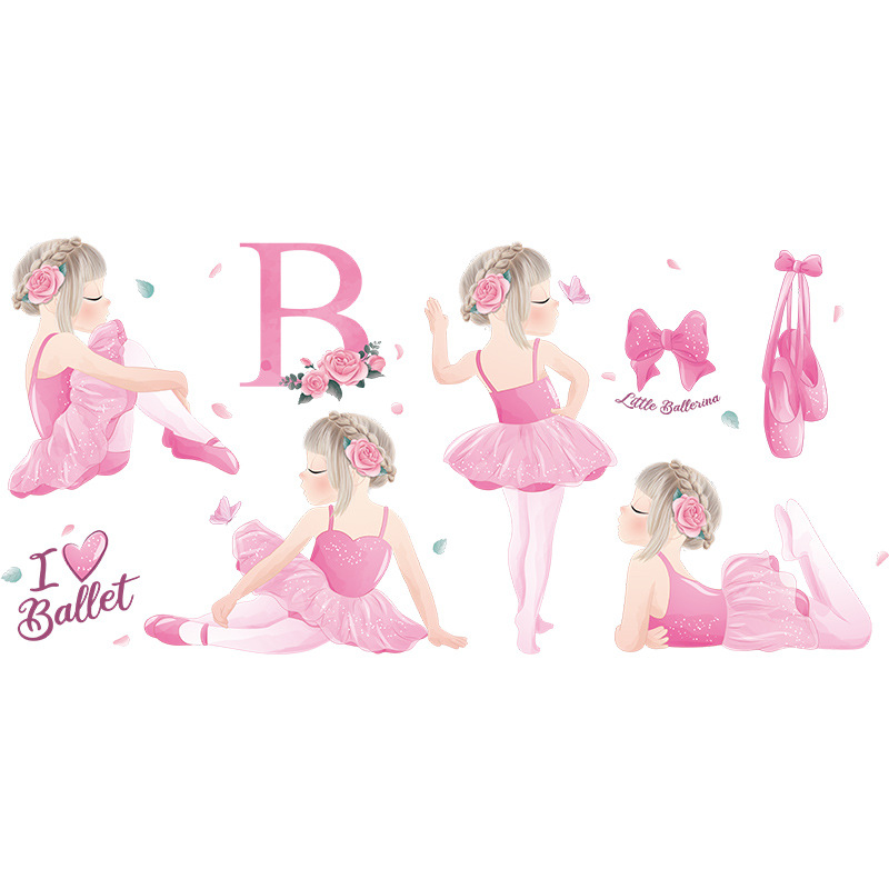 Cute Dancing Girl Wall Stickers for Kids Girls Rooms Decoration Bedroom Girl Wallpaper Room Decor Nursery Stickers Wall Decals: L