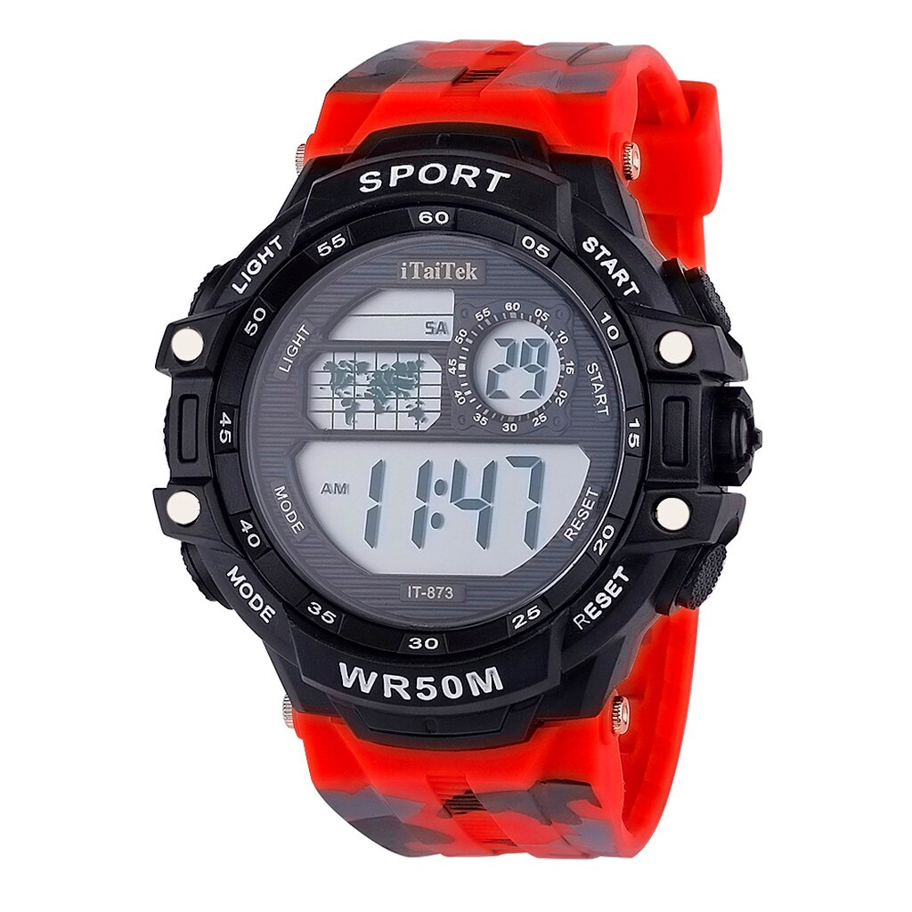 Luxe Sport Waterdichte Digitale Horloge Luxe Heren Digitale Led Horloge Datum Sport Mannen Outdoor Elektronische Mode Horloge Часы: Rood