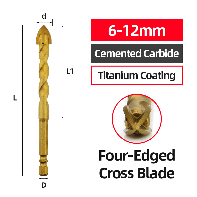 ABAOTE Cross Hex Boor Set Zaag Driehoek Legering Boor 6-12mm Voor Glas Cement Metaal Keramiek Hout Plastic Gat Carbide Boren: Length / 110Mm