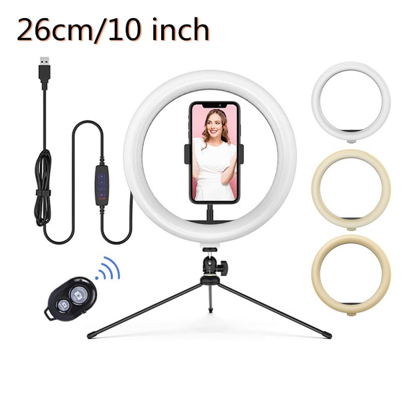 Anillo de luz LED regulable para selfies de 26cm/10 pulgadas 128 Uds. Lámpara de Anillo de luz LED para foto de cámara Video con trípode y soporte de Control remoto