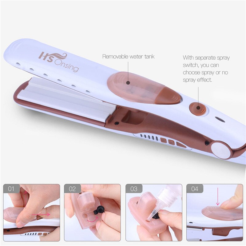 2 In 1 Ceramic Steam Straightening Iron Brush Curling LED Display Hair Straightener Temperature Control Flat Iron Hair Styler