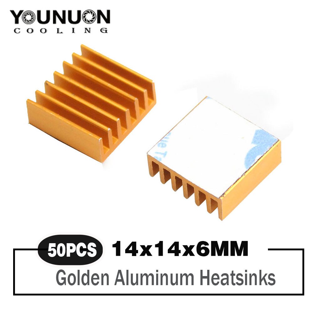 50 Stks/partij Aluminium Koeling Koellichaam 14X14X6Mm Golden Chipset Ram Heatsink Radiator