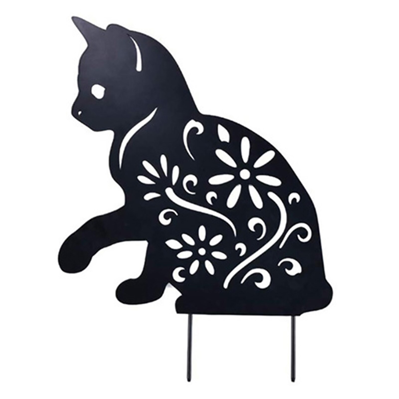Statue en métal 2D en forme de chat, accessoires de décoration de jardin, insertion au sol, creux, décoration de pelouse extérieure