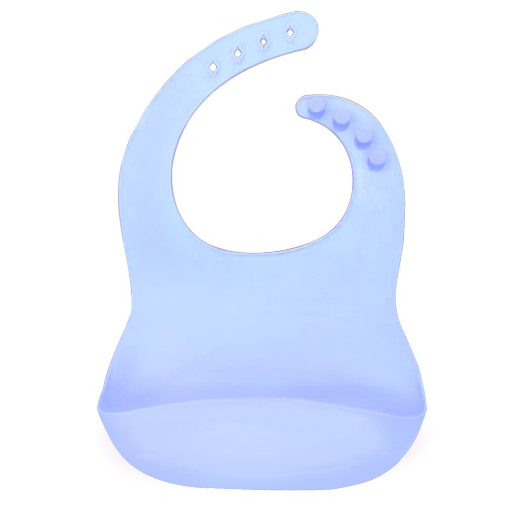 Solid Color Baby Silicone Waterproof Bib with Pockets Feeding Saliva Towel Apron: Light Blue