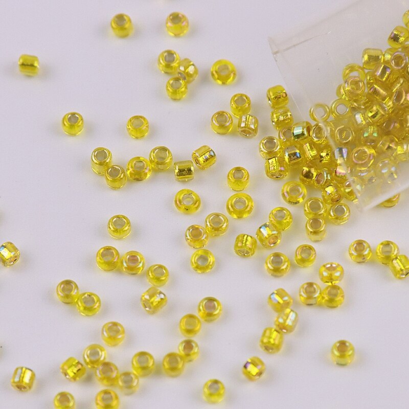 Cuentas de vidrio 12/0 unids/paquete de 2mm, cuentas de cristal checo cuadradas, espaciador de cuentas de vidrio, Agujero cuadrado para fabricación de joyería Diy: 593 AB Yellow