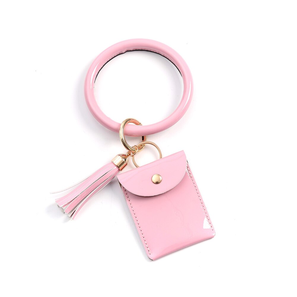 Bracelet Keychain Card Holder Lightweight Wristlet Clutch Bag with Circle Keyring Tassel for Women Girls: NUDE