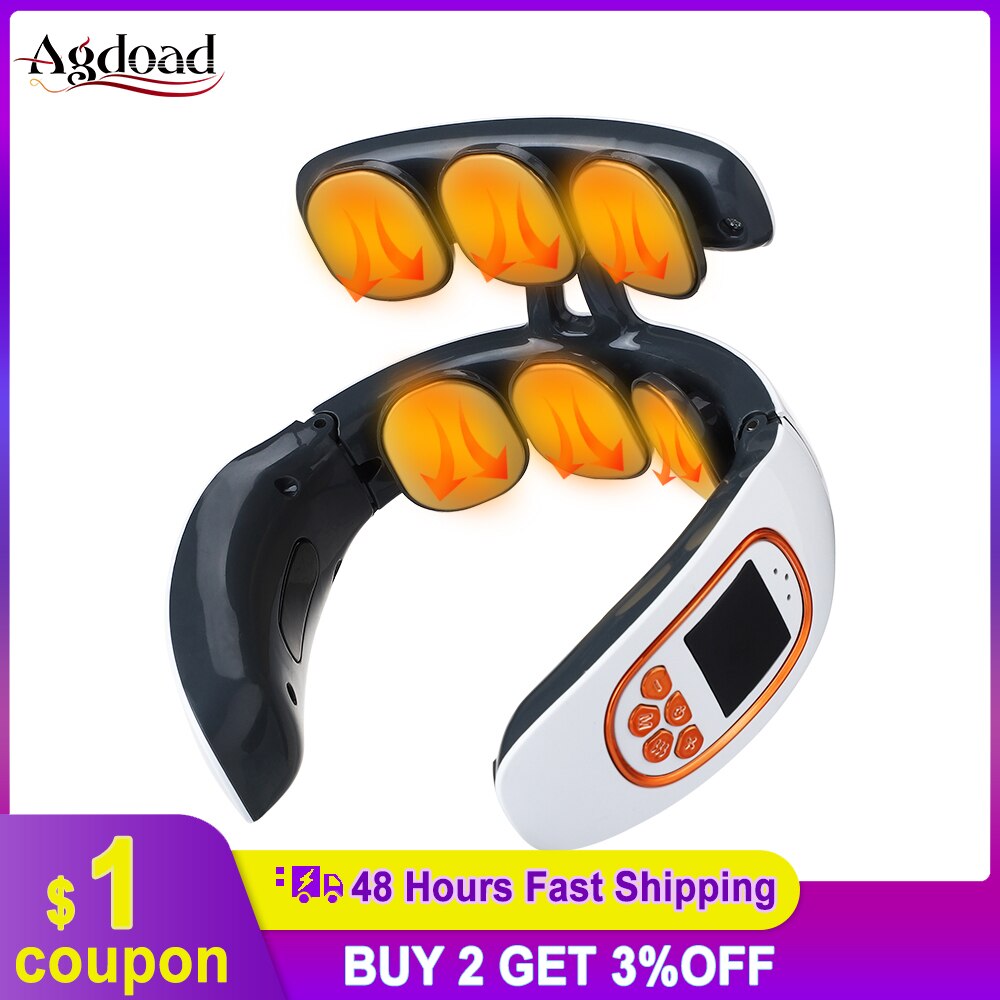 Smart EMS 6 Heads Neck Massager Shoulder Cervical Massager Micro-current Electric Compress Pulse Neck Protector Pain Relieve