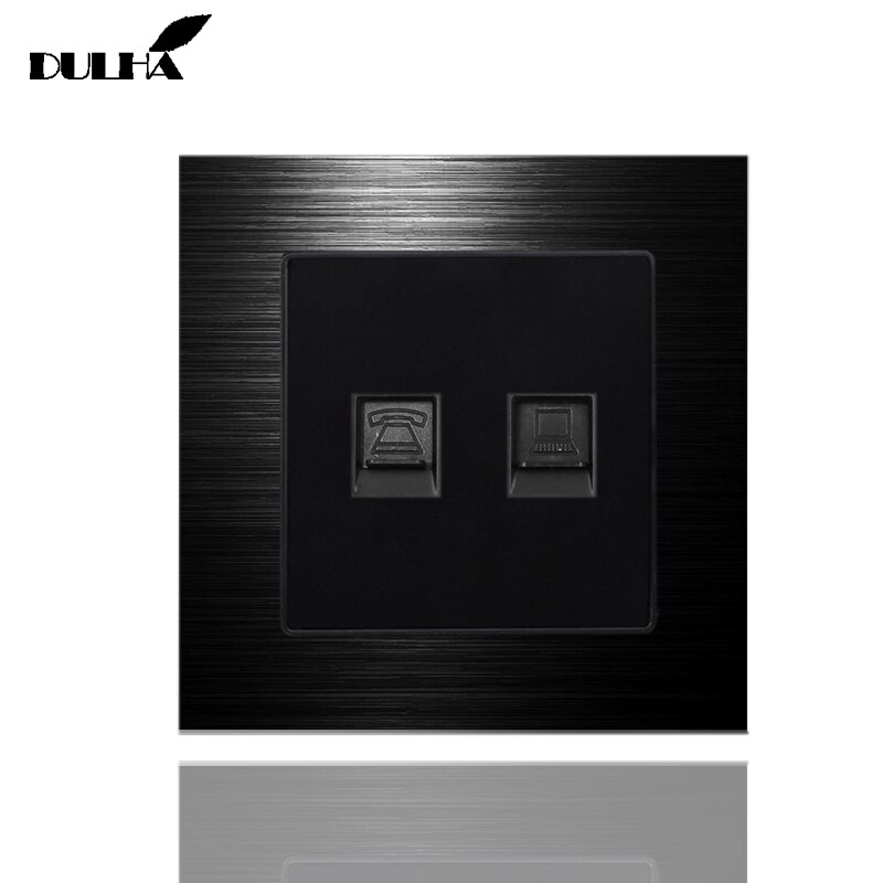 Telephone & Computer Ethernet Wall Socket Luxury Satin Metal Panel RJ45 CAT5 Data Network Jack + RJ11 TEL Electrical Plug Outlet
