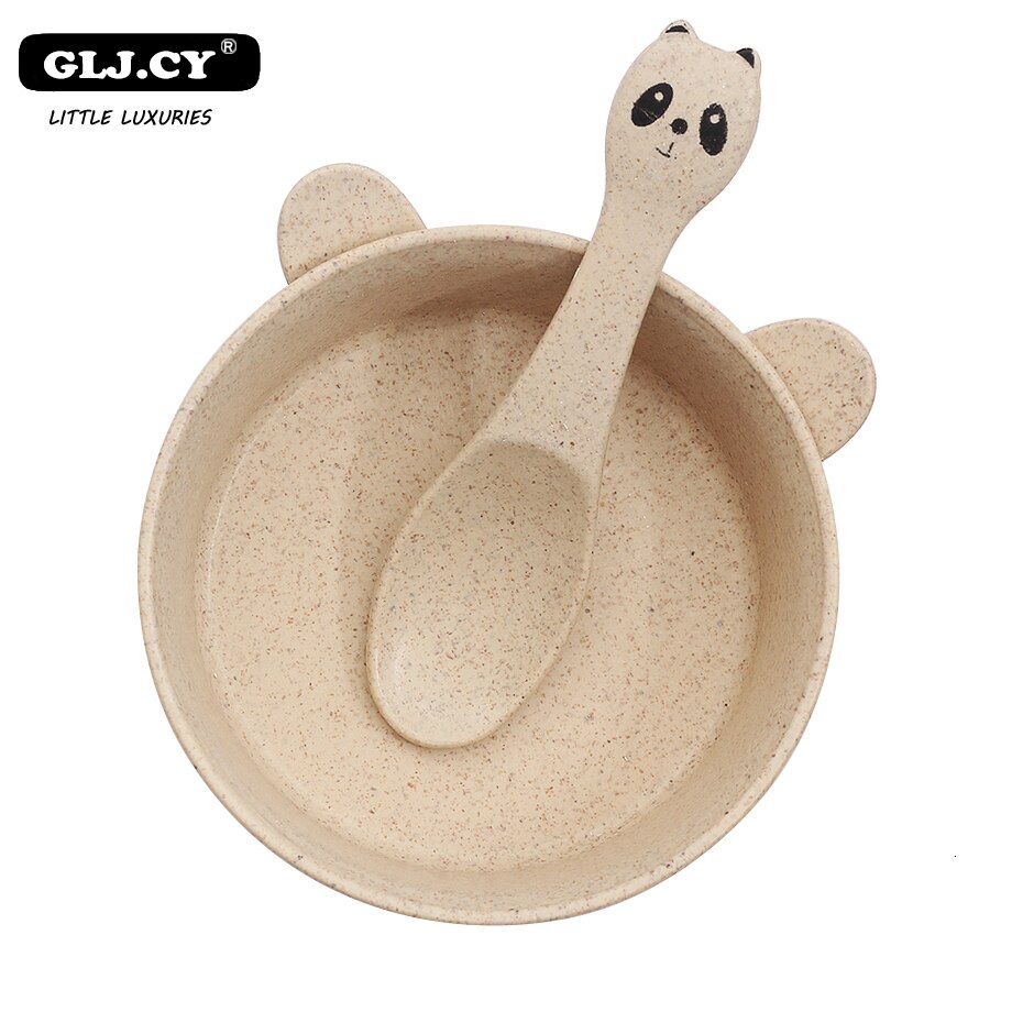Vaisselle pour bébés vaisselle pour enfants, blé Panda, plats écologiques formation assiette, cuillère bol 2 pièces/ensemble: Beige Set