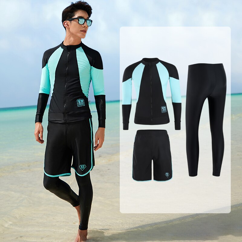 Lange Mouwen Rash Guard Voor Paar Vrouwen 5 Stukken Badpak Rits Badmode Lange Leggings Surfen Hoge Hals Lange Slipje Baden: ZME2004men / L