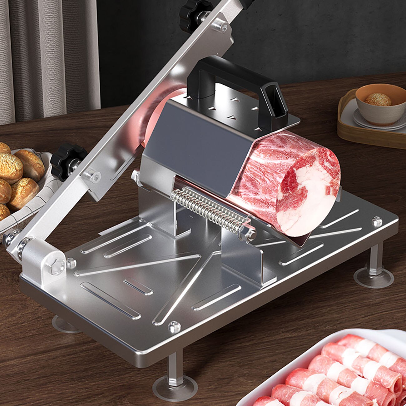 Household Kitchen Manual Stainless Steel Food Cutter Slicing Machine Automatic Meat Nonslip Handle Easily Cut Meat