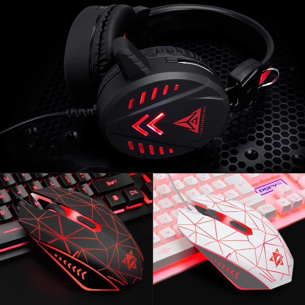 4Pcs Headset USB Waterproof Accessories Mechanical Wired Pad Illuminated Gaming Mouse Ergonomic Backlight Keyboard Set Home