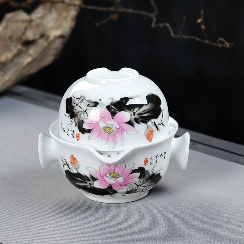 Chinese landscape painting travel tea set Include 1 Pot 1 Cup,Beautiful and easy teapot kettle,kung fu teaset gaiwan