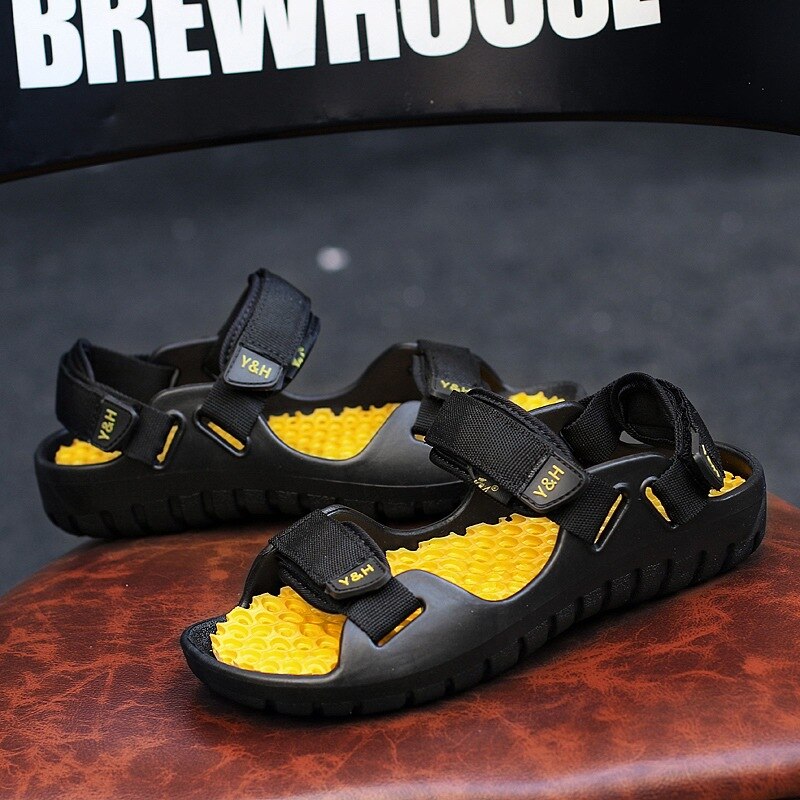 Fritid mænds sandaler canvas basic foran bagstrop sommersko lav blandede farver casual mænd strandsko: Gul / 41